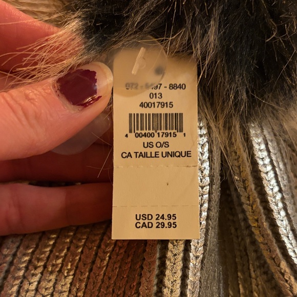 Aerie Cozy Knit Pom-Pom Beanie - Metallic Silver and Black one size. (last one) - Picture 2 of 5